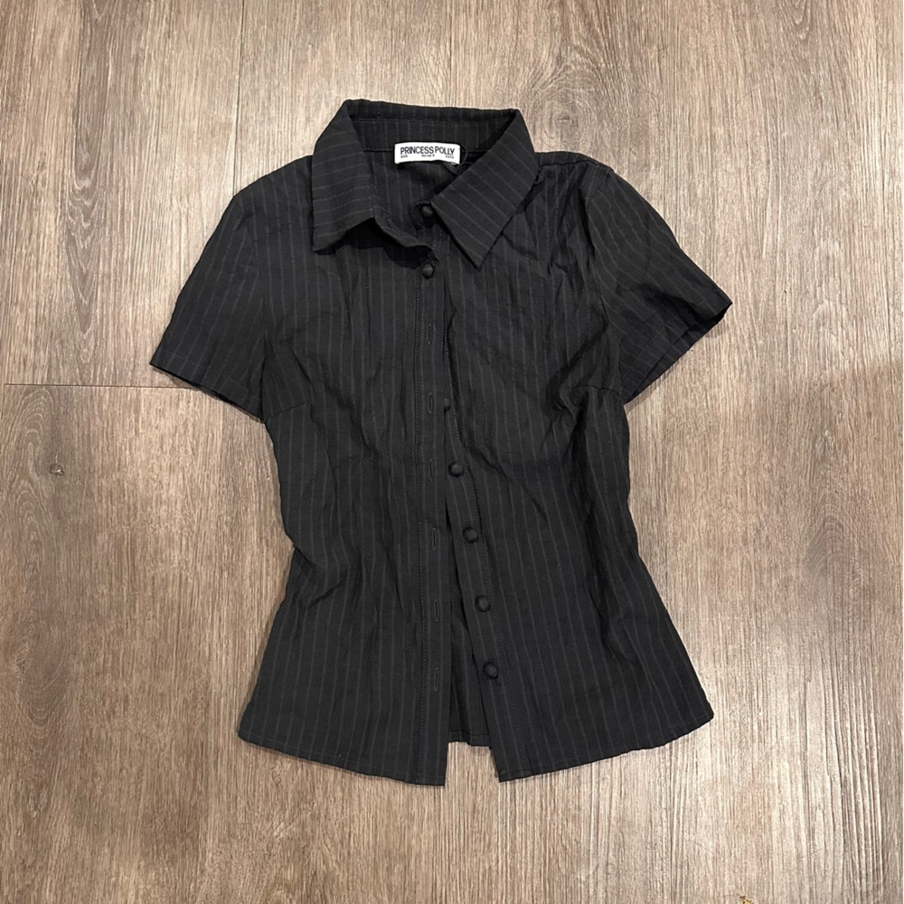 Princess Polly Black Pinstripe Button-Up Shirt